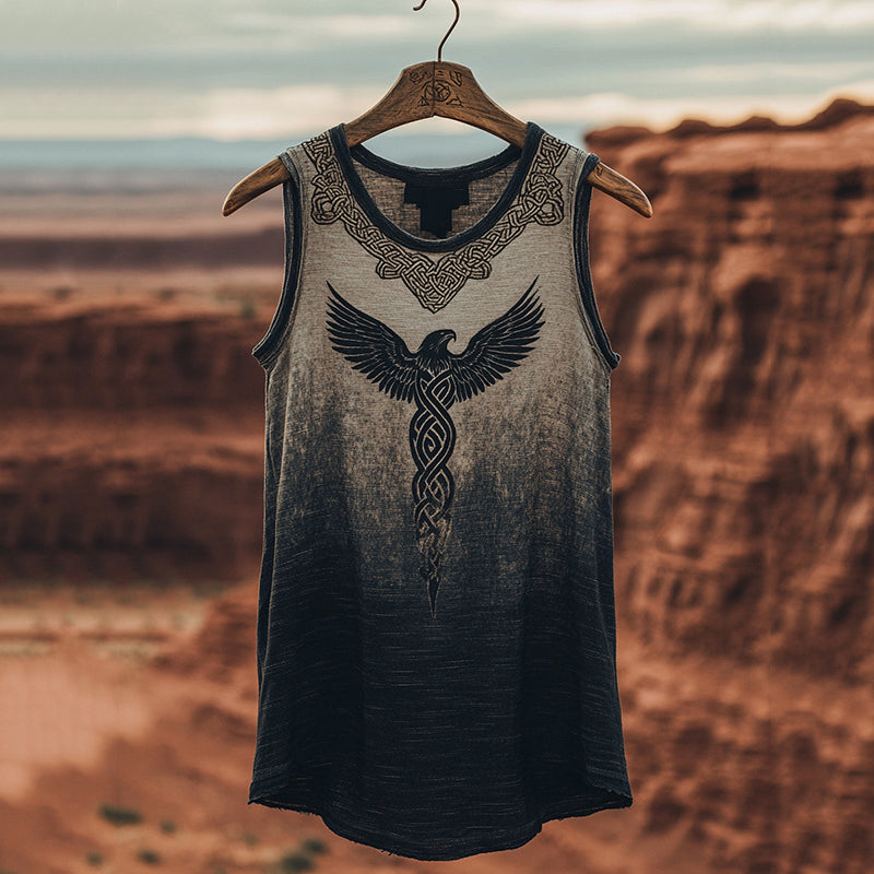 Women's Vintage Viking Eagle Celtic Gradient Art Linen Tank Top artswardrobe