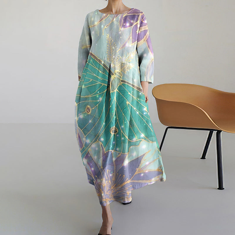 Comstylish Japanese Art Butterfly Print Loose Midi Dress