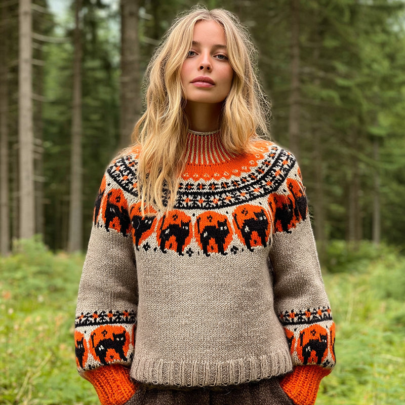 Vintage Fairman Island Frightened Black Cat Crew Neck Sweater artswardrobe