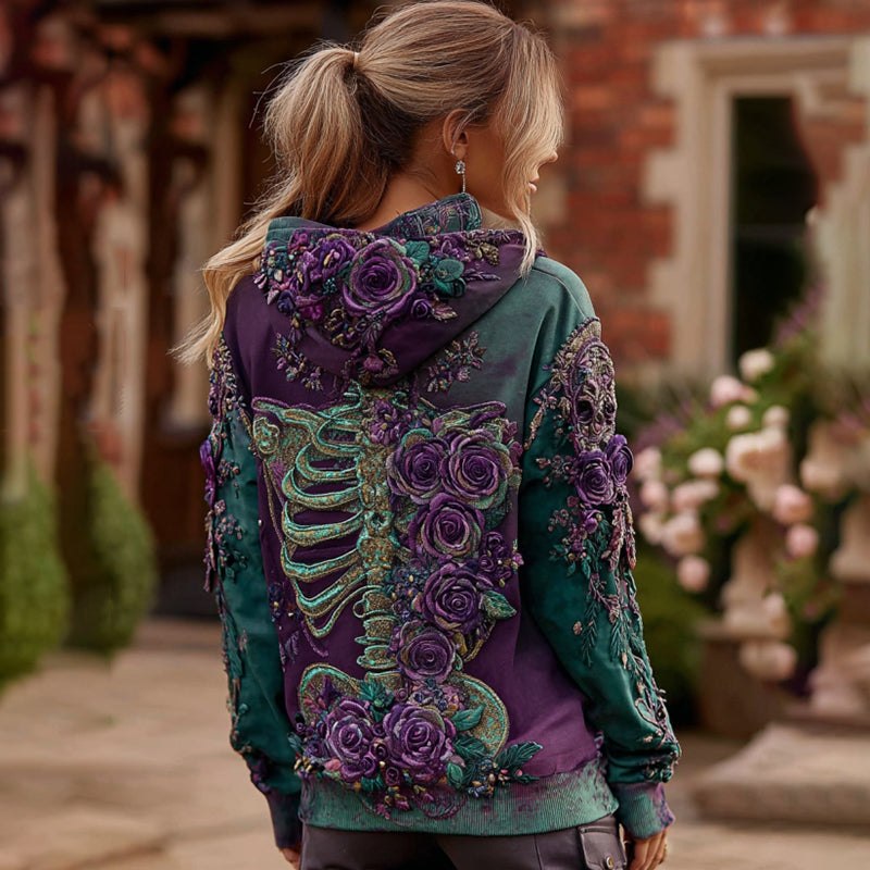 Comstylish Vintage Floral Anatomy Chunky And Skeleton Casual Hooded