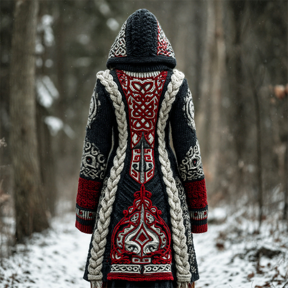 Halloween Gothic Art Women's Knitted Hooded Long Cardigan artswardrobe