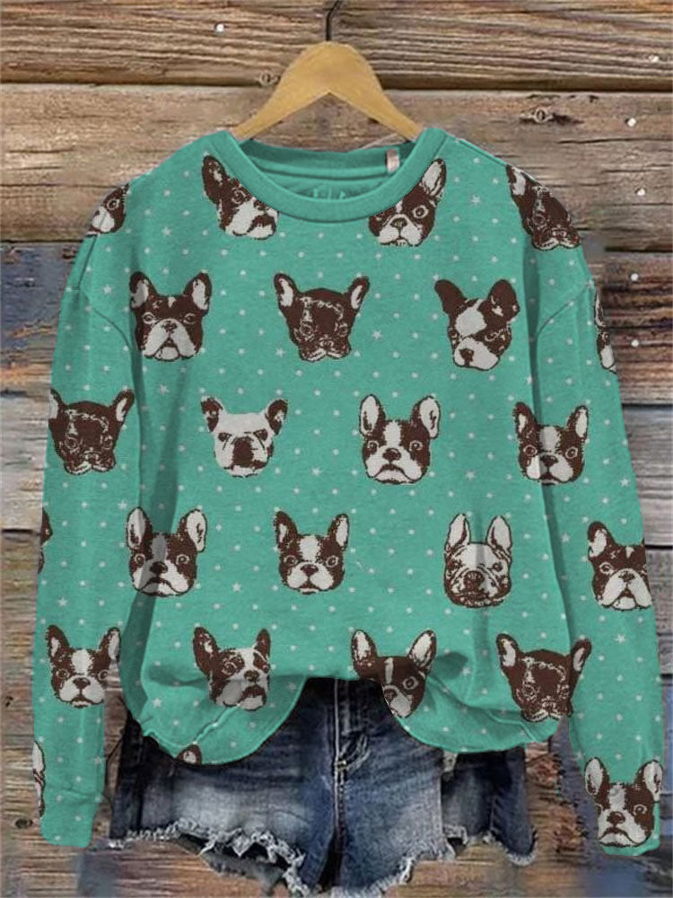 Comstylish Women's Casual Funny French Bulldog Print Sweatshirt