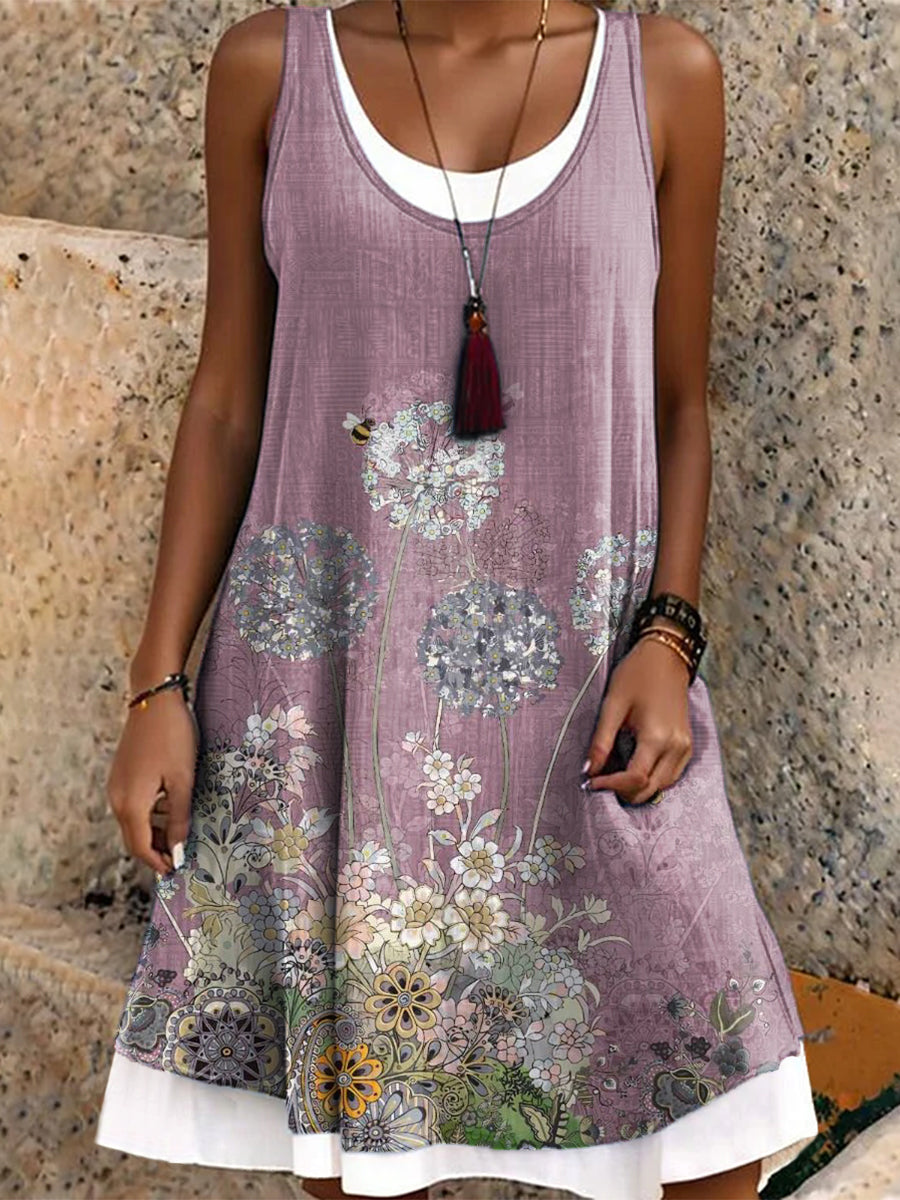 Women's Hippie Art Floral Print Dress