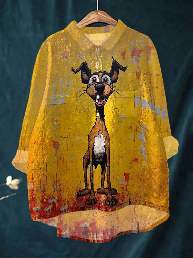 Comstylish Women's Casual Dog Oil Painting Printed T-shirt