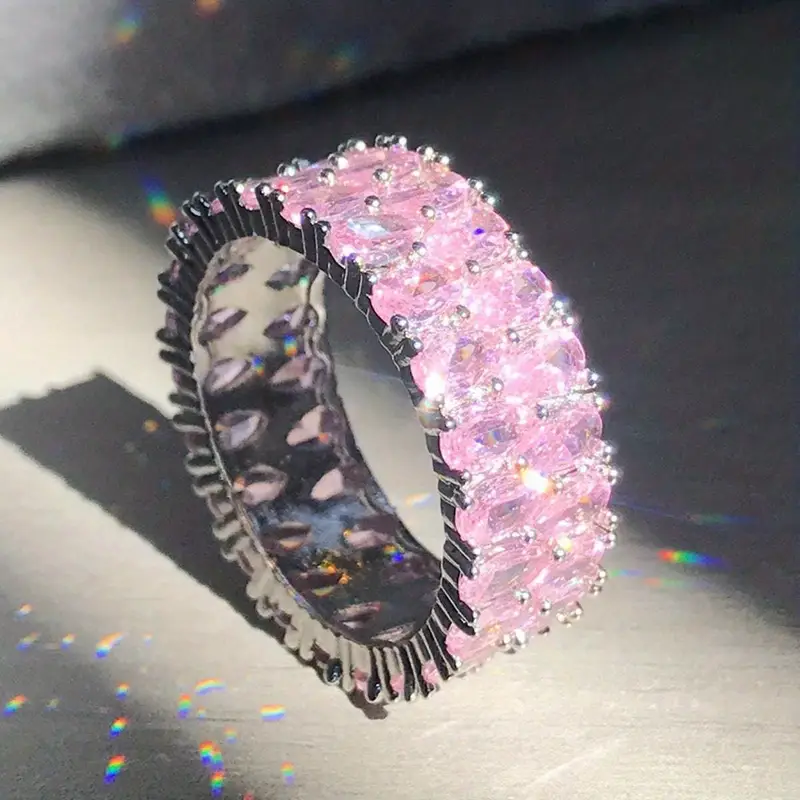 Pink Inlaid Zirconia Silver Ring