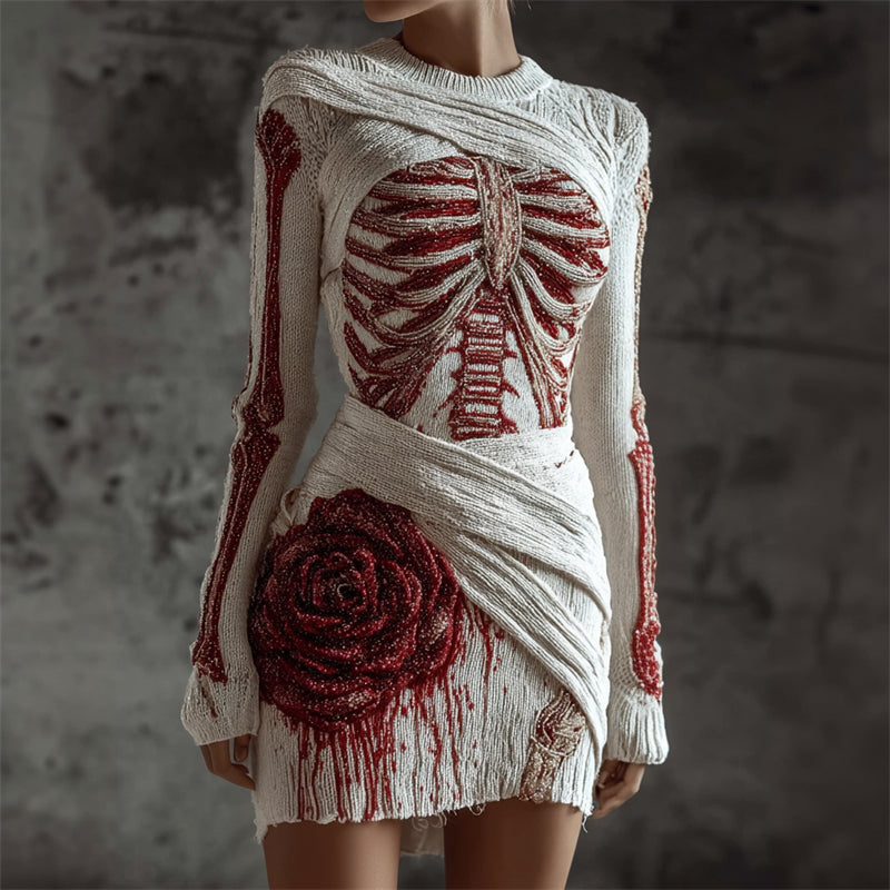 Halloween Bloody Rose Skeleton Anatomy Bandages Sweater Dress artswardrobe