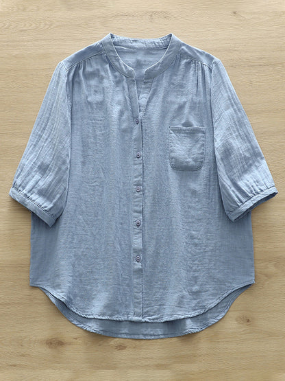 Comstylish Women's Simple Solid Color Linen Blend Casual Shirt