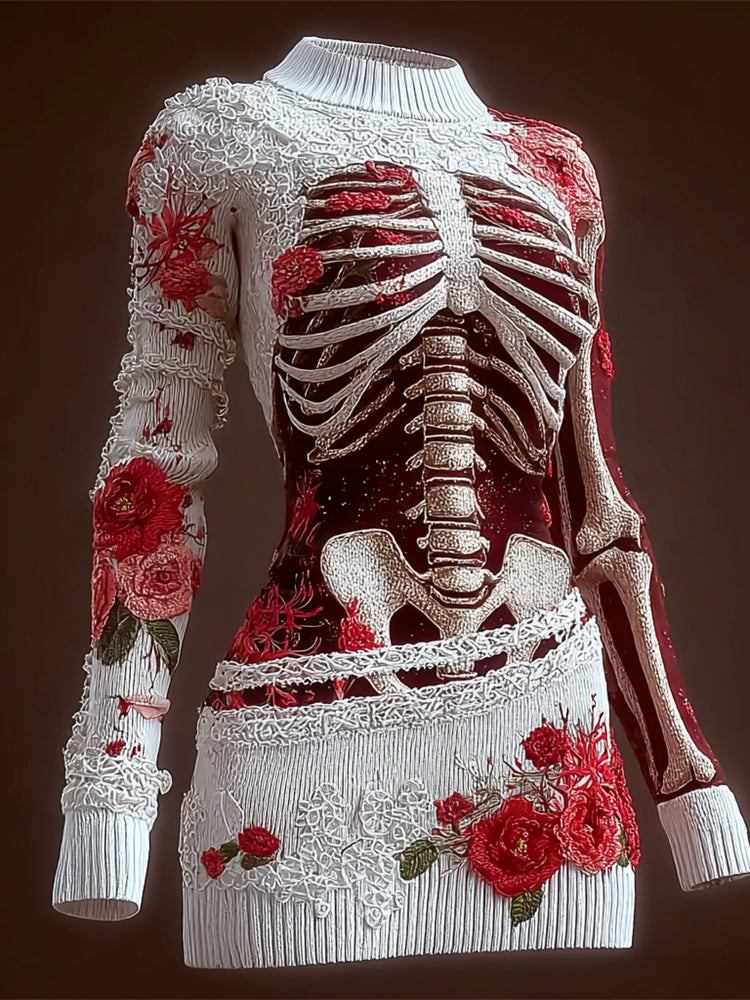 Halloween Skeleton Bandage Art Women's Knit Mini Dress artswardrobe