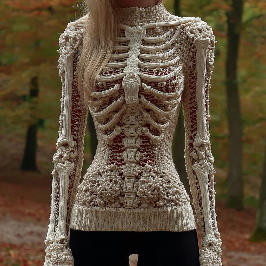 Comstylish Vintage Skull Art Knit Turtleneck Sweater