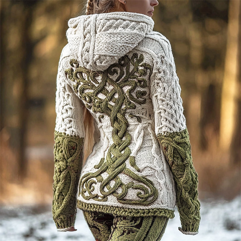 Vintage Viking Tree Of Life Celtic Contrast Cozy Hooded Sweater artswardrobe