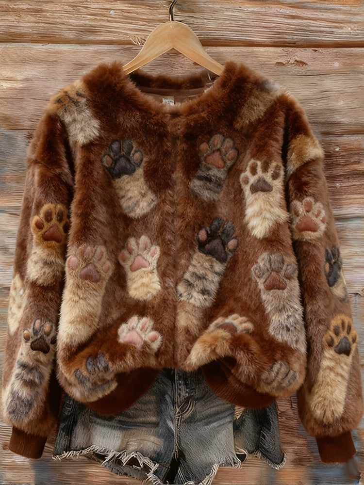 Comstylish Fat Cat Paw Plush Turtleneck Sweatshirt