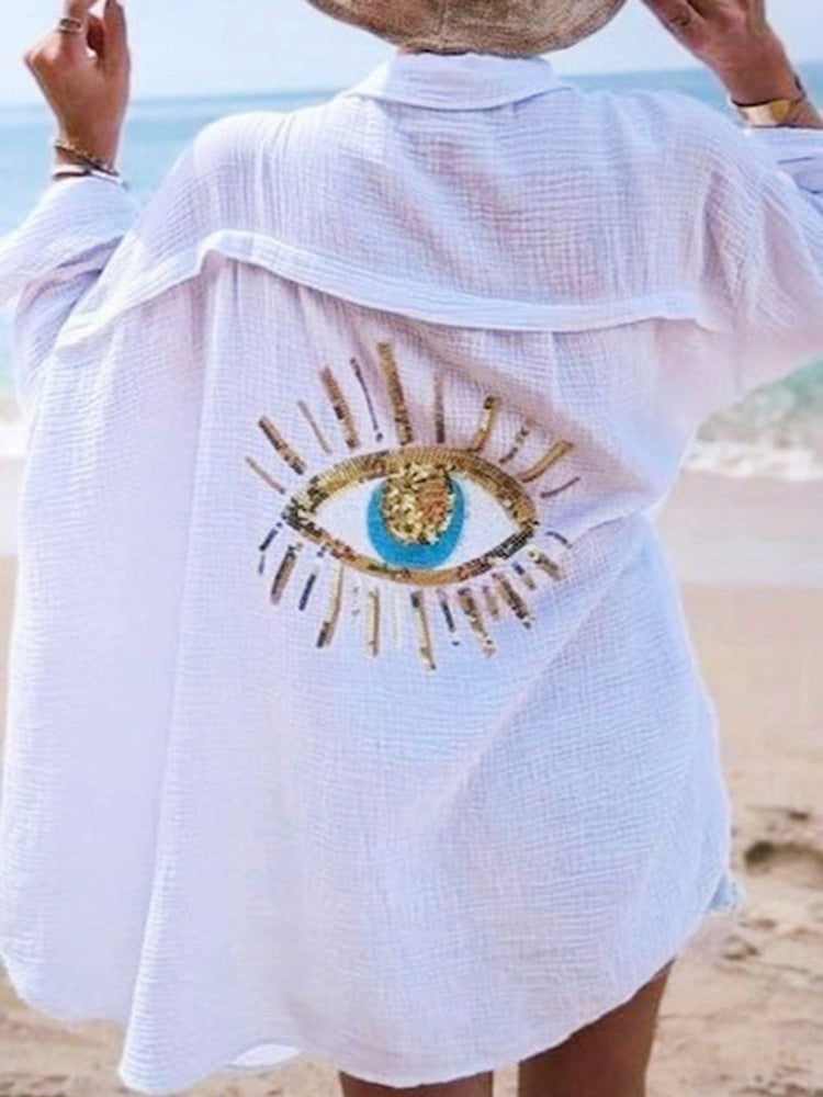 Women's Casual Devil's Eye Printed Cotton Shirt artswardrobe