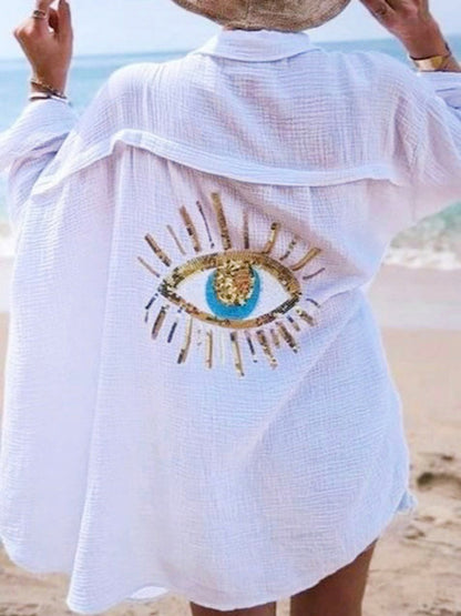 Women's Casual Devil's Eye Printed Cotton Shirt artswardrobe