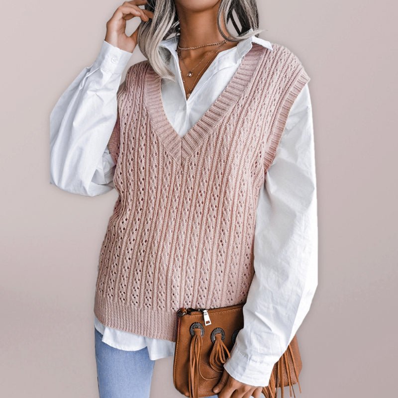 Valerie® | Women'S V-Neck Hollow Out Fried Dough Sweater Casual Knitted Vest