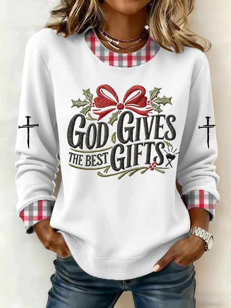 Comstylish Women's Christmas Faith Print Crew Neck Sweatshirt