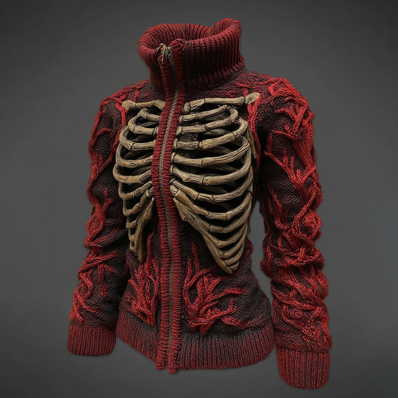 Comstylish Women's Vintage Skull Art Cozy Zipper Sweater Cardigan