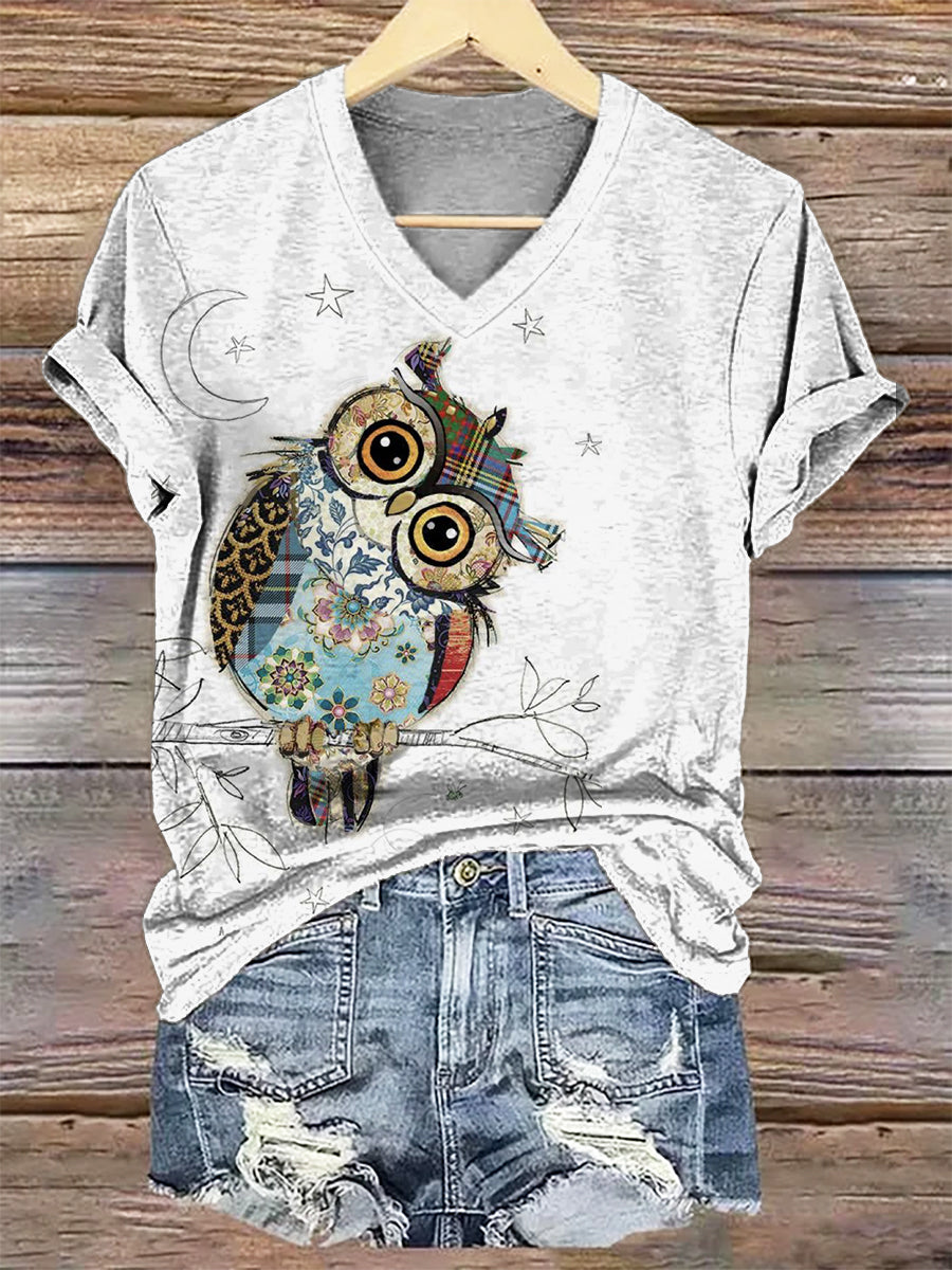 Women's Art Painting Hippie Print V-Neck T-Shirt