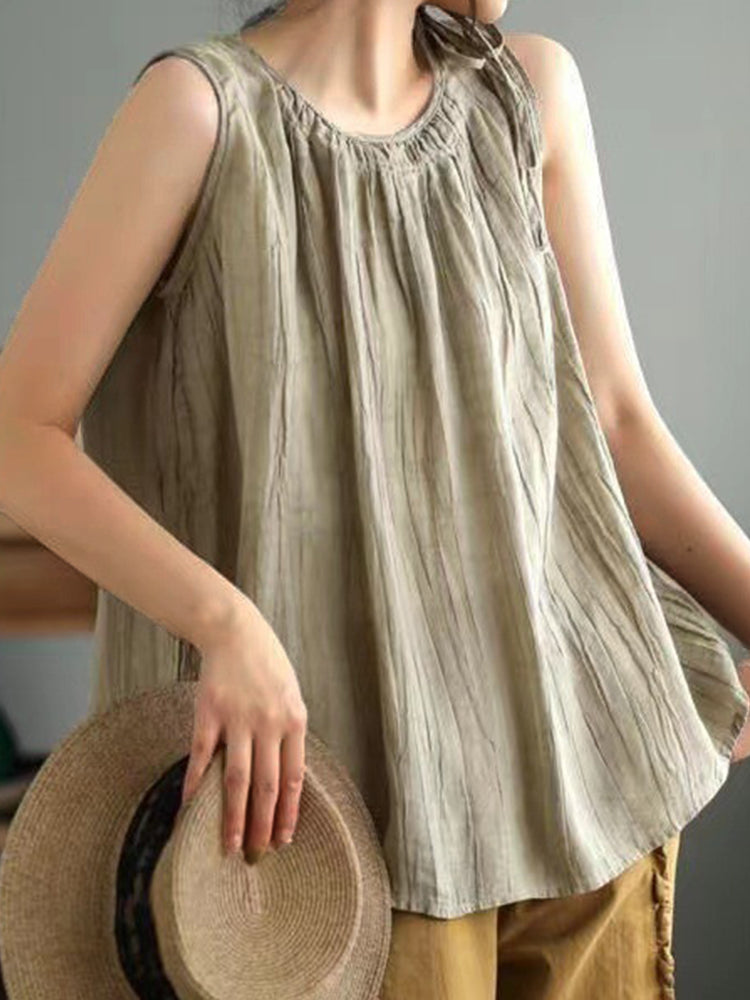 Comstylish Women's Simple Solid Color Linen Blended Tank Top