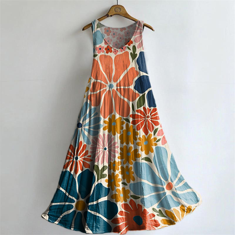 Women's Bohemian Floral Tattoo Pattern Art Print Round Neck Sleeveless
