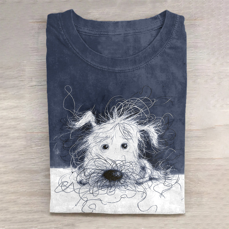 Comstylish Cute Dog Scrawled Puppy Art Print Casual Short Sleeve T-Shirt