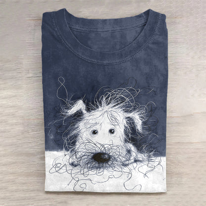 Comstylish Cute Dog Scrawled Puppy Art Print Casual Short Sleeve T-Shirt