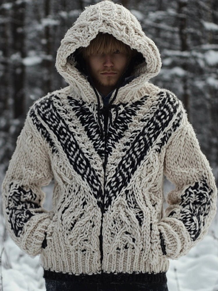 Men's Viking Inspired Celtic Chunky Hooded Cozy Cardigan artswardrobe