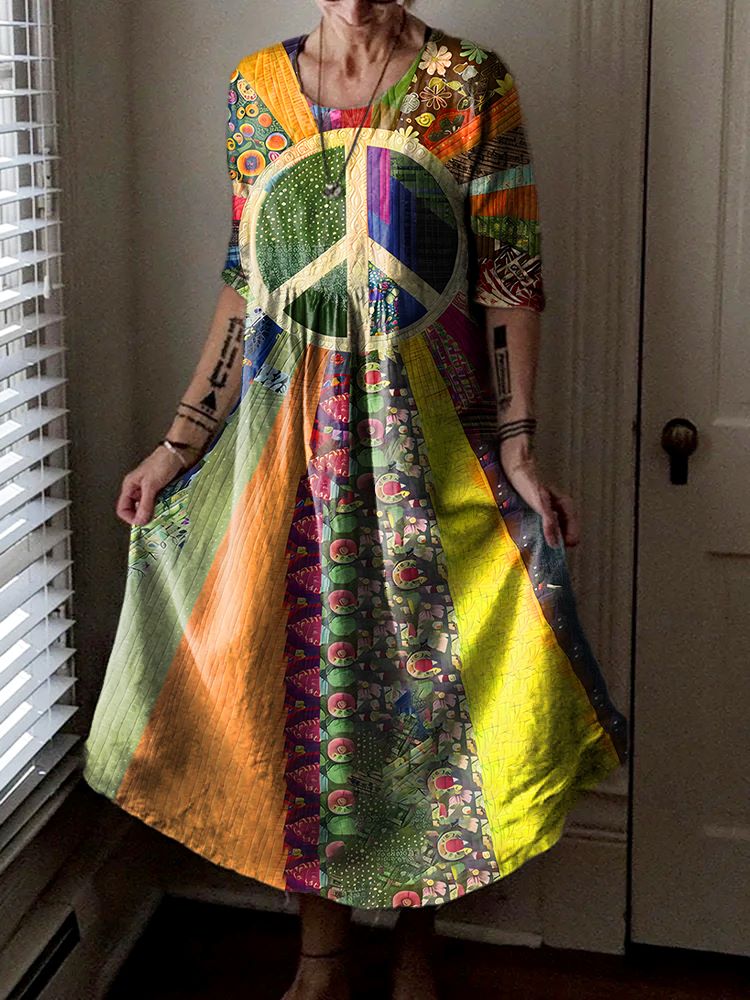 Women's Floral Hippie Pattern Art Print Pocket Cotton Dresses