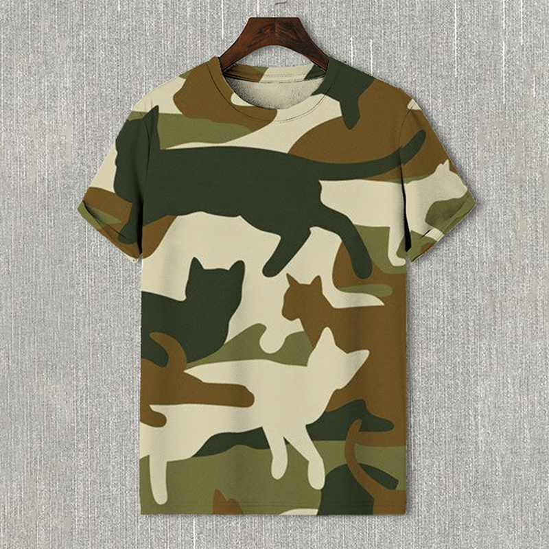 Men's Camo Cat Art Print T-shirt elevenforest