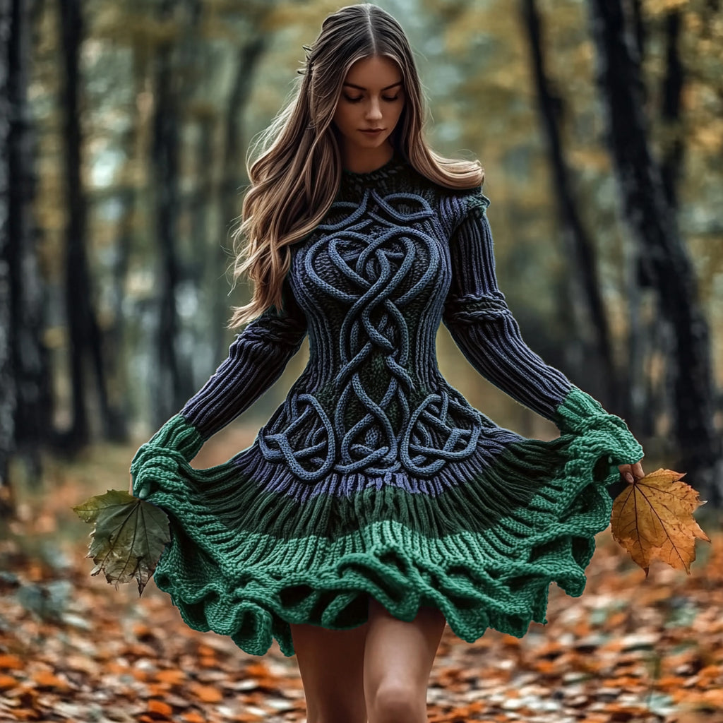 Women's Celtic Knotted Gradient Contrasting Colors Sweater Dress artswardrobe