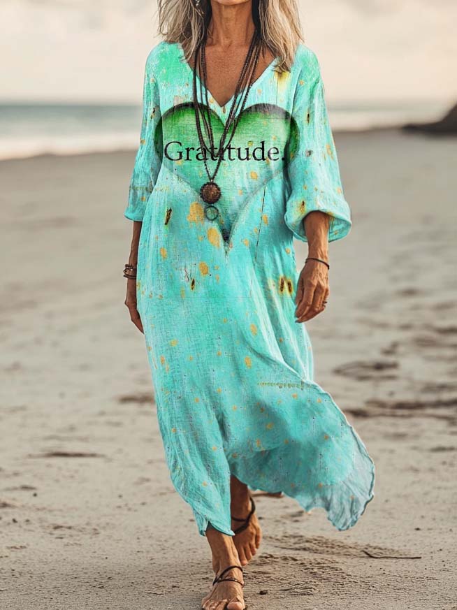 Women's Gratitude Heart Art Print Pocket Cotton Dress