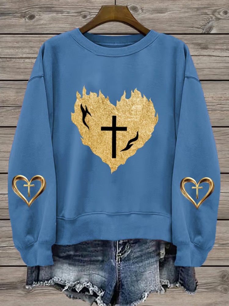 Comstylish Women's Love Cross Printed Sweatshirt