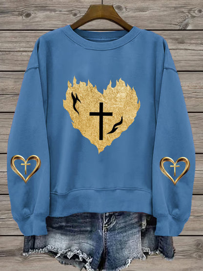 Comstylish Women's Love Cross Printed Sweatshirt