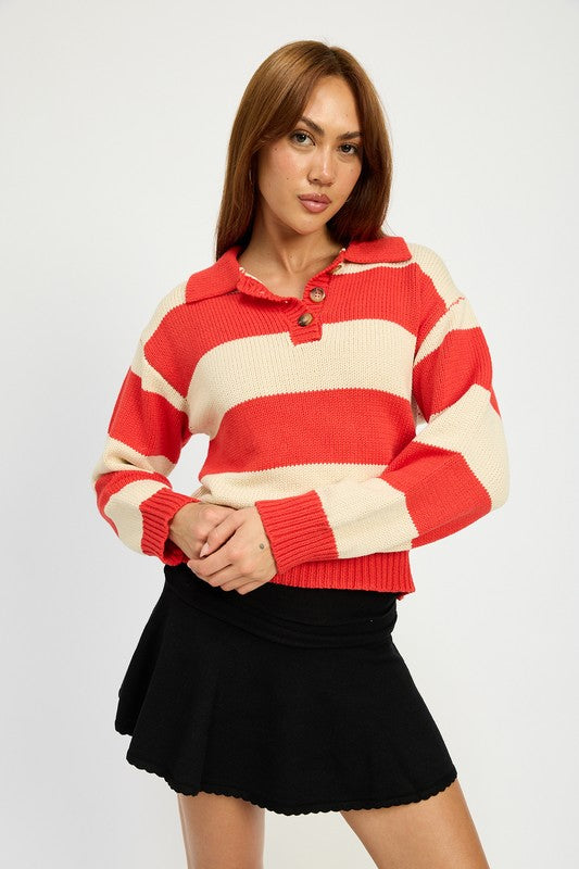Janine® | STRIPED SWEATER TOP WITH COLLAR