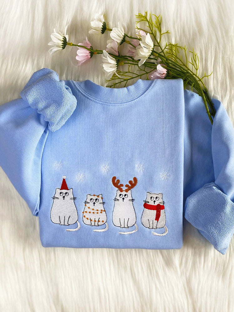 Christmas Cats Embroidery Cozy Sweatshirt elevenforest