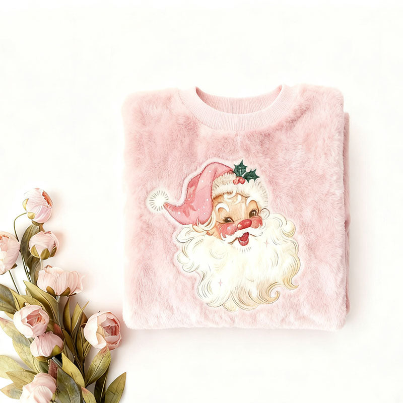 Cozy Cute Pink Santa Claus Plush Sweater artswardrobe