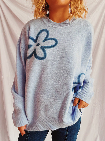 Sofia® | Long-sleeved sweater with a floral crew neck