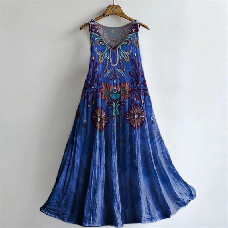 Women's Vintage Ethnic Floral Pattern Art Print Sleeveless Cotton Pock