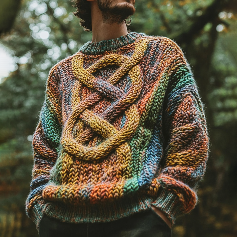 Men's Rainbow Irish Celtic Knotted Warmth Knit Jacquard Sweater artswardrobe