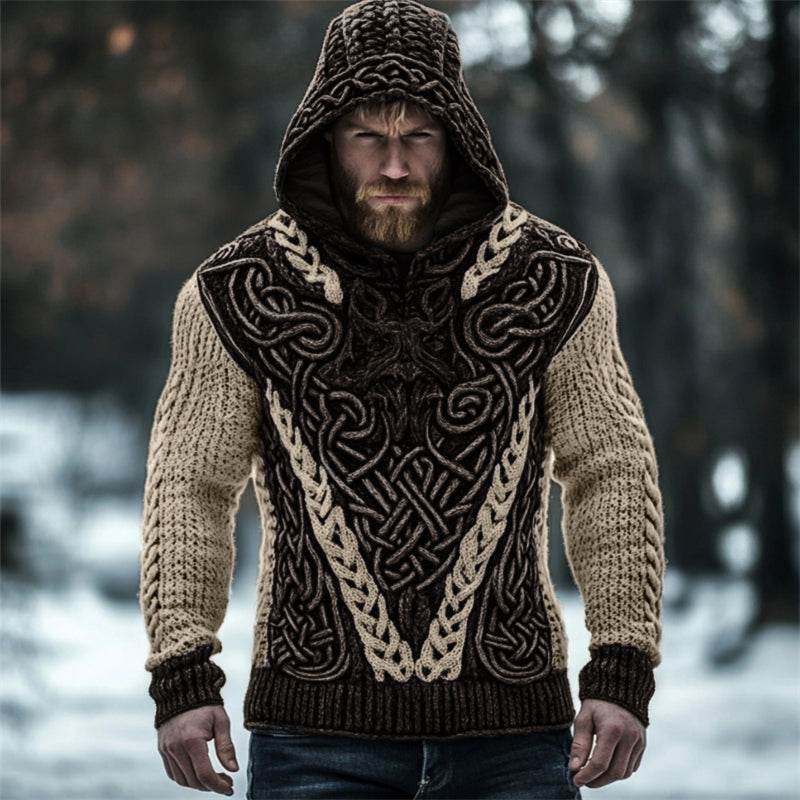Men's Viking Wolf Inspired Celtic Chunky Hooded Sweater artswardrobe