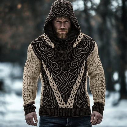 Men's Viking Wolf Inspired Celtic Chunky Hooded Sweater artswardrobe
