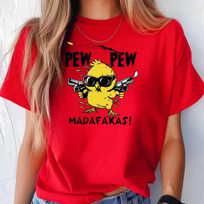 Comstylish Pew Pew Madafakas Print Crew Neck Short Sleeve T-shirt