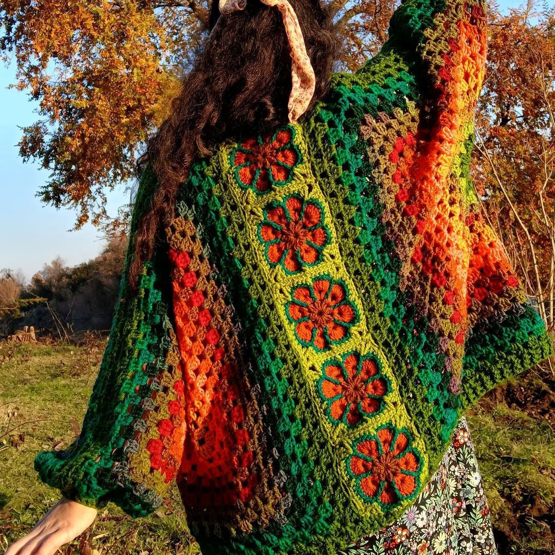 Comstylish Women's Floral Patchwork Art Cozy Knit Sweater Cardigan