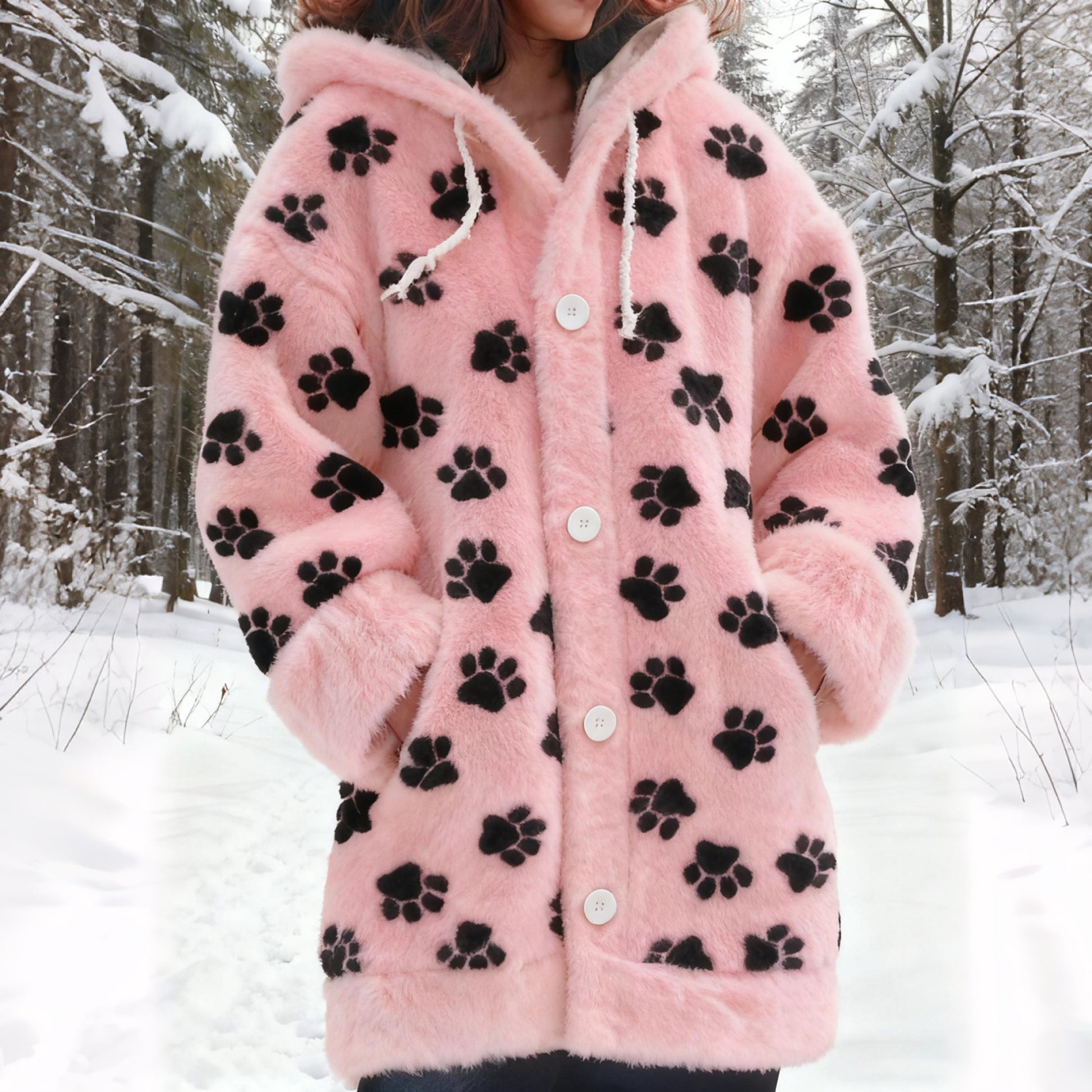 Comstylish Vintage Puppy Paw Art Cozy Knit Hooded Cardigan