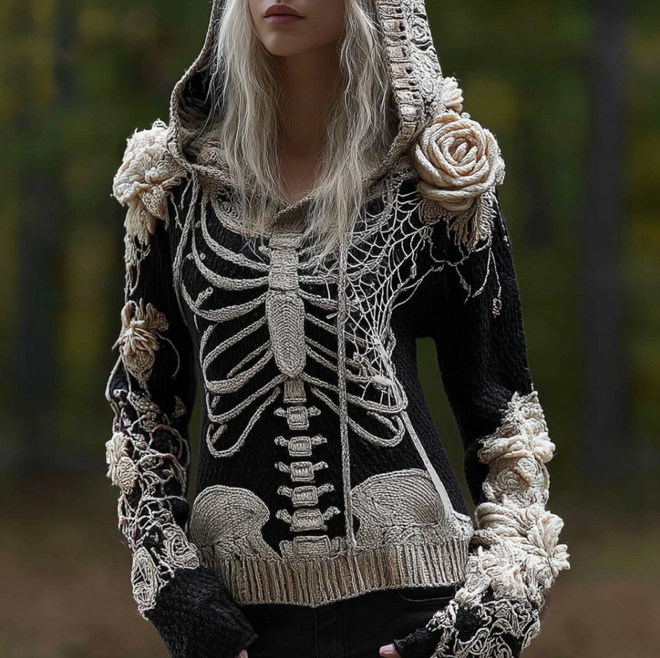 Ladies' Halloween Line Art Dark Style Knit Sweater artswardrobe