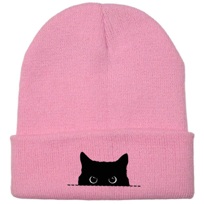 Comstylish Unisex Cartoon Black Cat Print Coldproof Knitted Hat