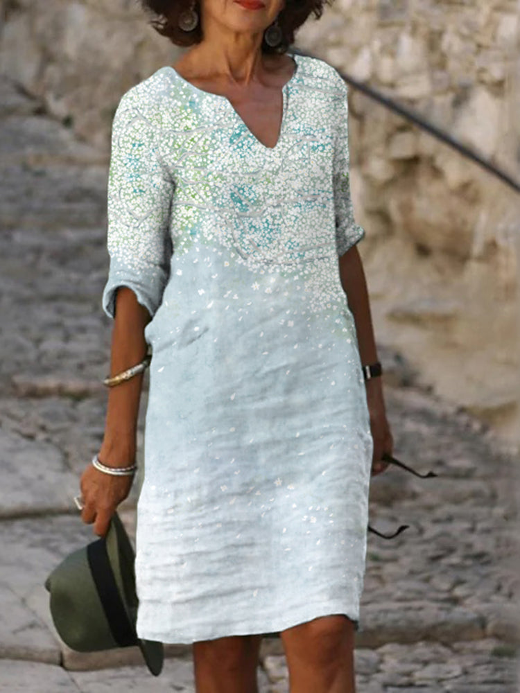 Under The Cherry Trees Floral Art Casual V Neck Midi Women Dress