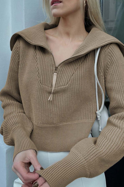 Marina® | Solid lapel zip sweater