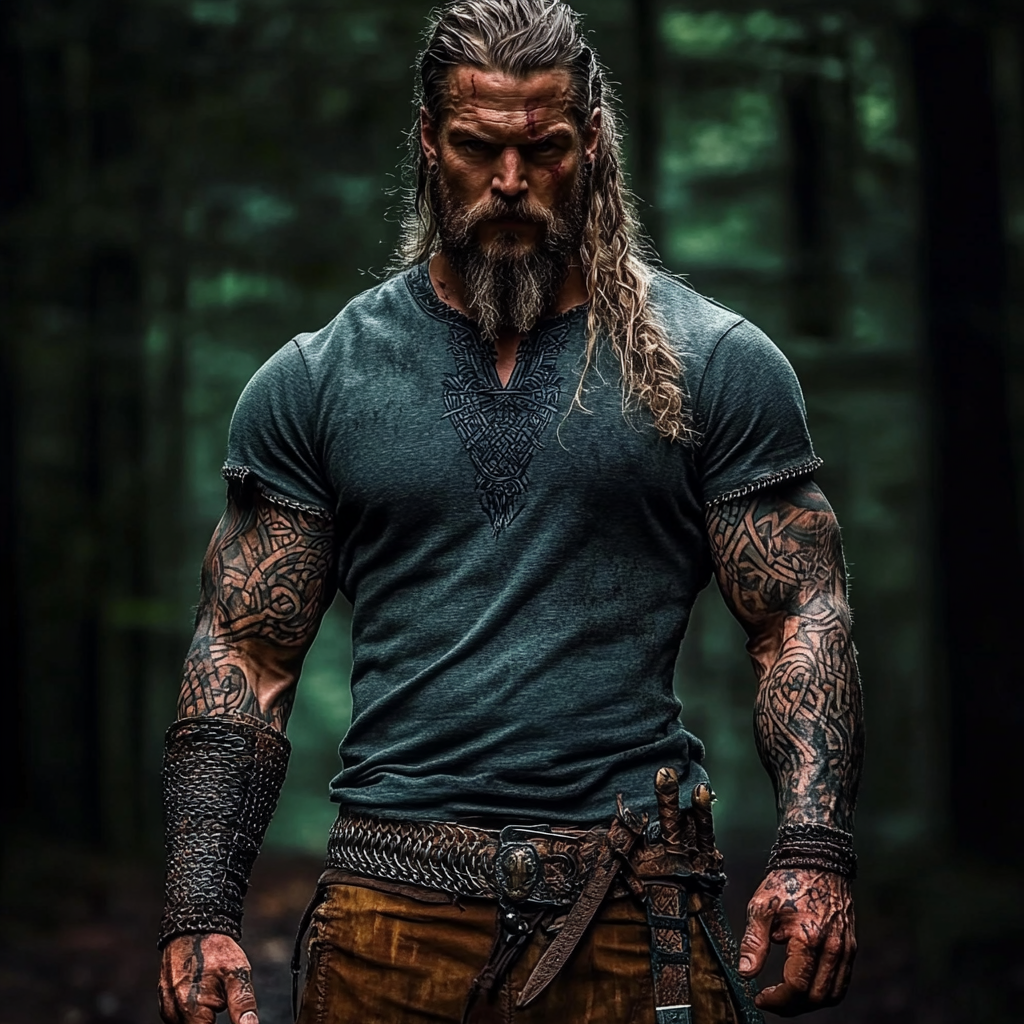 Men's Vintage Viking Print Linen T-shirt artswardrobe