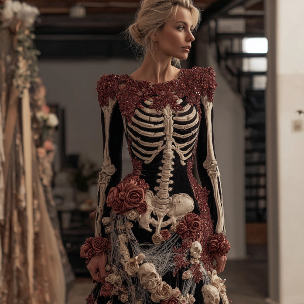 Comstylish Women's Halloween 3d Floral Round Neck Dress