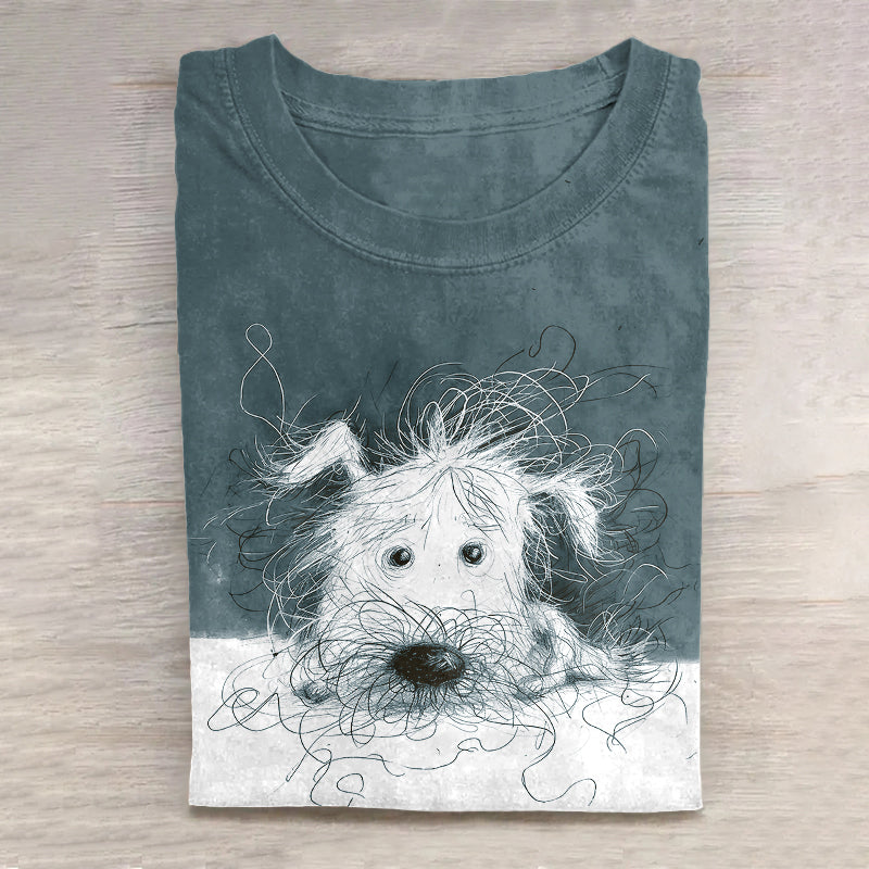 Comstylish Cute Dog Scrawled Puppy Art Print Casual Short Sleeve T-Shirt